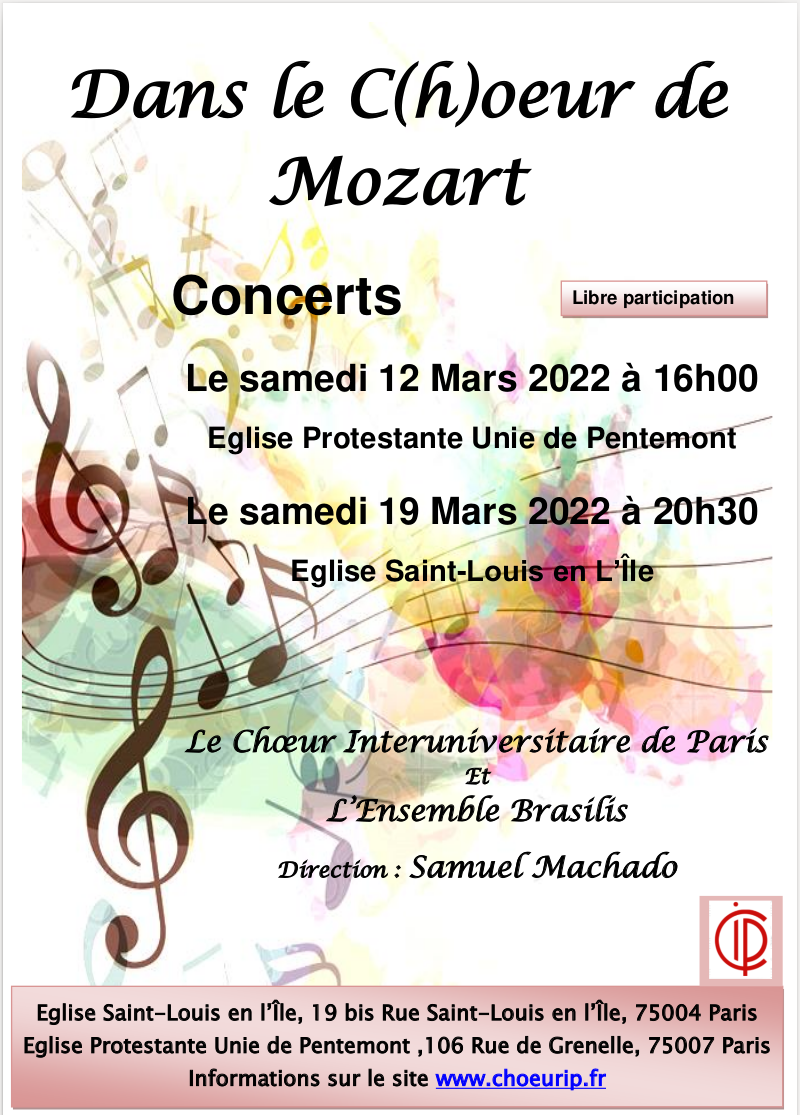 Concerts mars 2022 : dans le C(h)oeur de Mozart